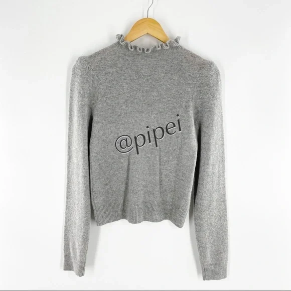 SOLD - NWT Frame Josefine Ruffle Neck Puff Sleeve Cashmere Sweater in Grey S - Picture 9 of 14